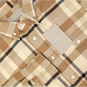 Everlane Flannel Shirt Mens Small Brown Beige Plaid Button Down Pocket Casual
